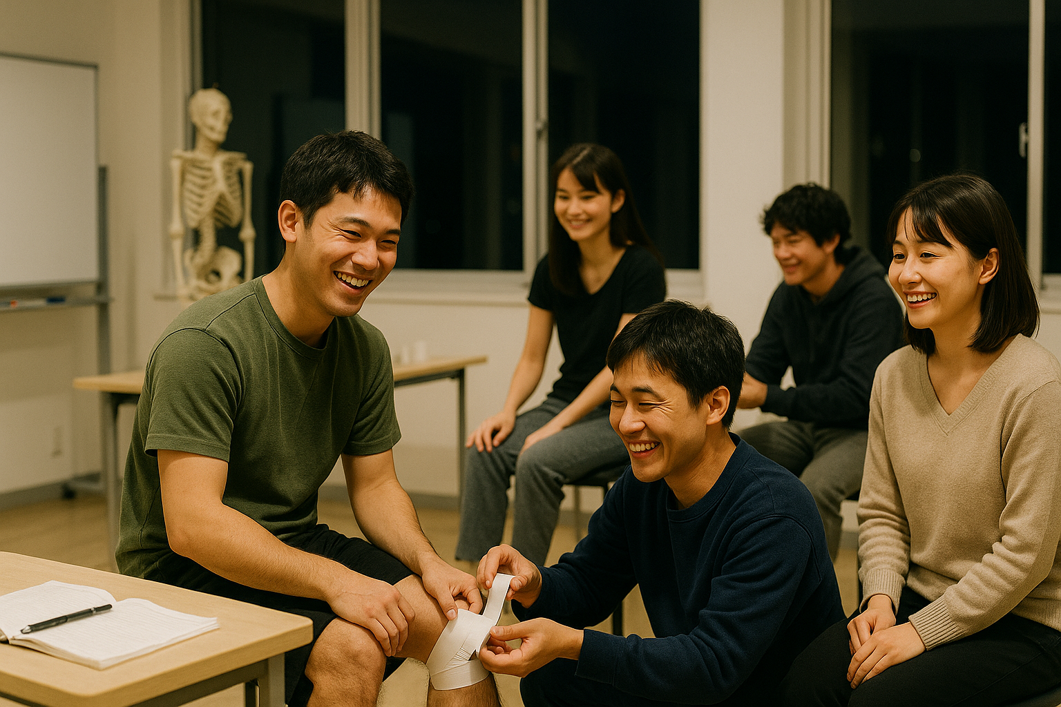 夜間のテーピング授業