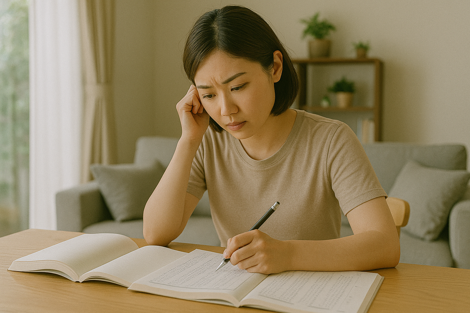 ケアマネージャーの試験勉強をする女性