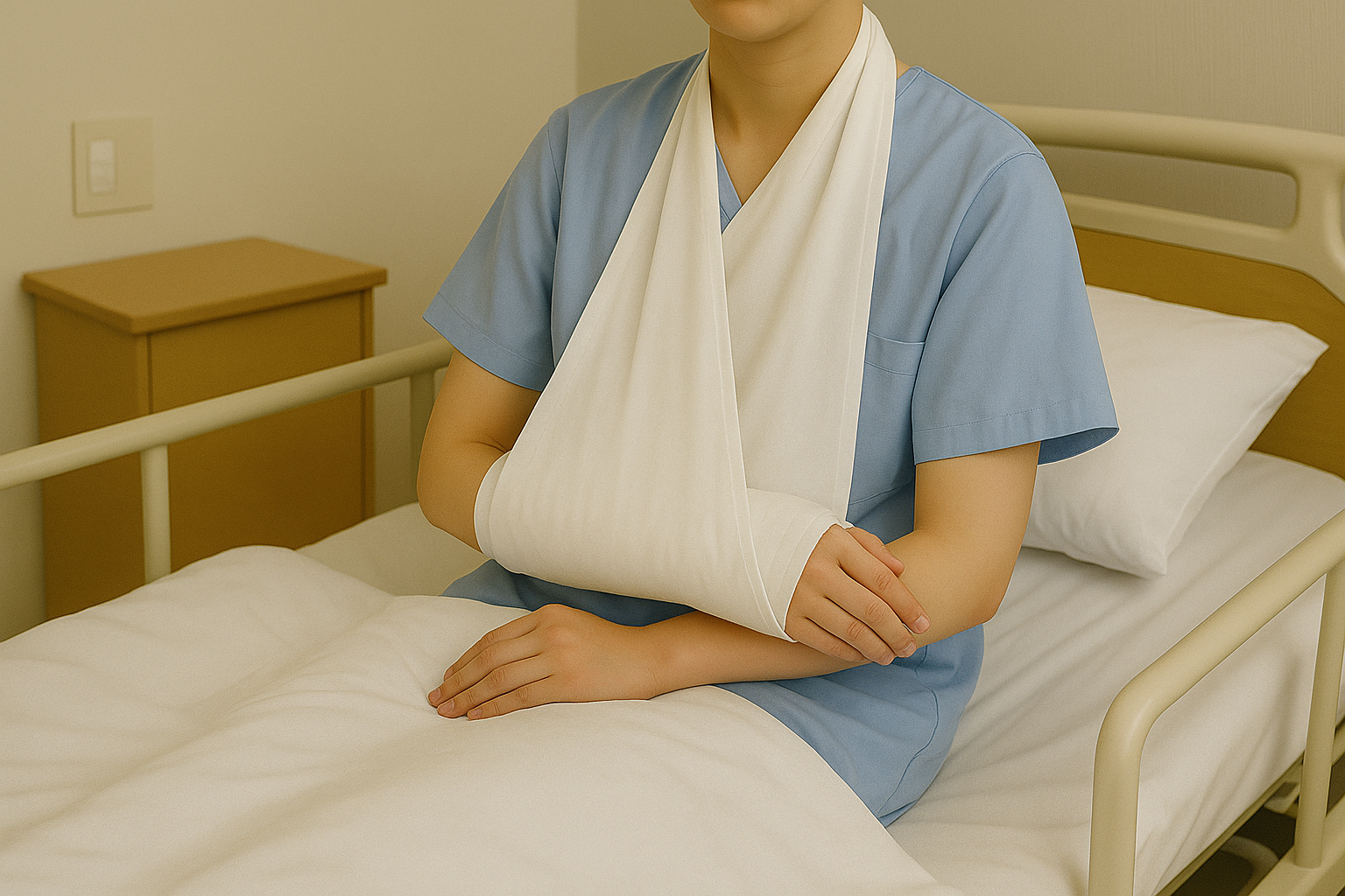 病院のベッドの上で安静にする患者